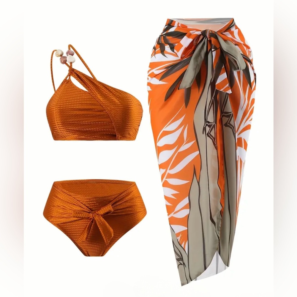 NWT AD European and American Split Bikini Sexy Soft Bikini Swimwear Rust S